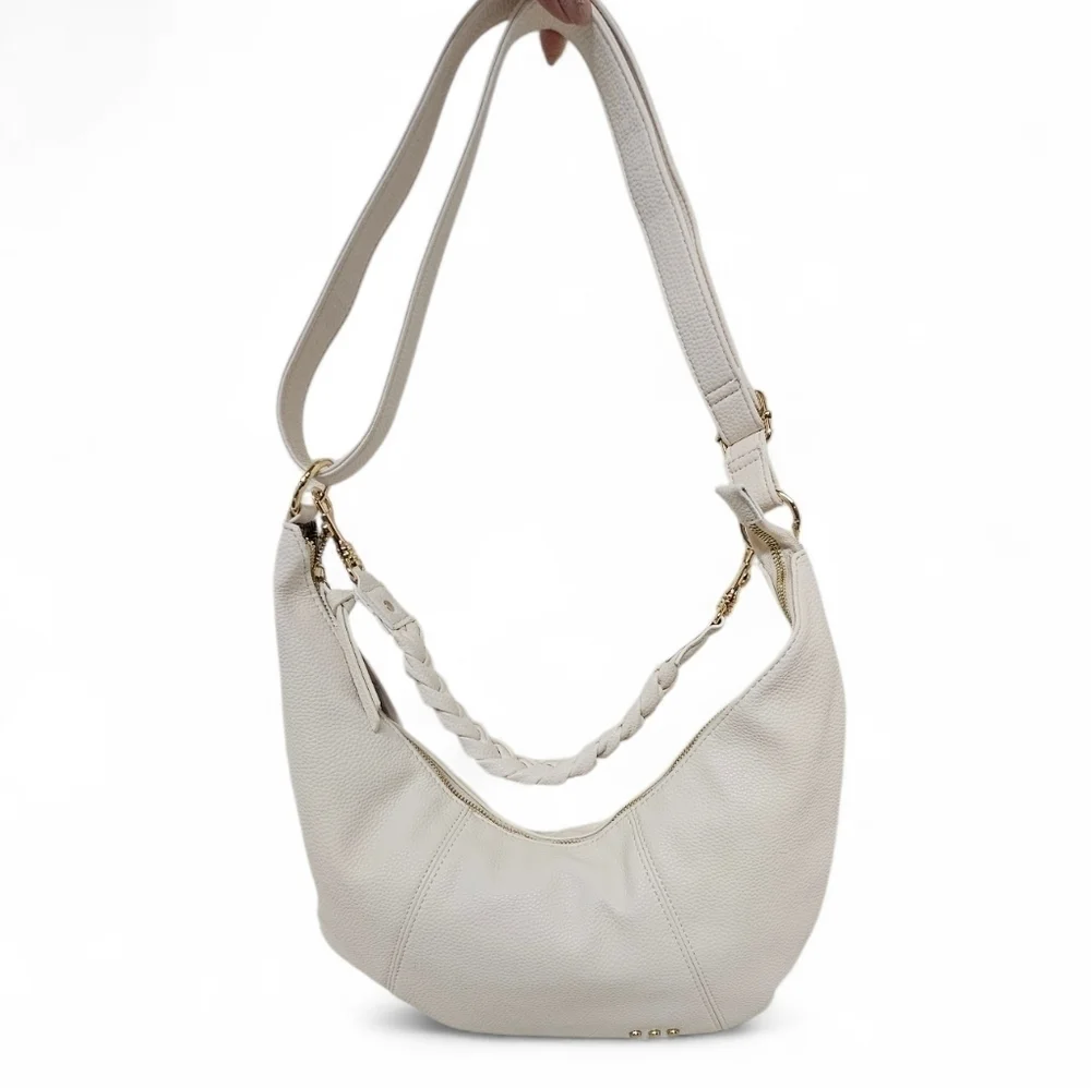 Pretty Simple Hattie Crescent Hobo Crossbody Bag With Braided Strap In Cream NWT